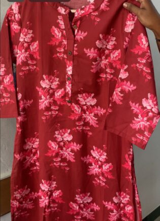 RED PURE COTTON KURTHI